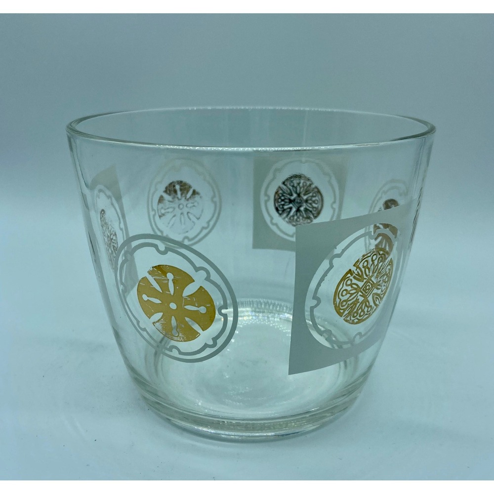 MCM Ice Bucket White Gold Coin Glass Bucket Bowl New Years Barware Holiday Party